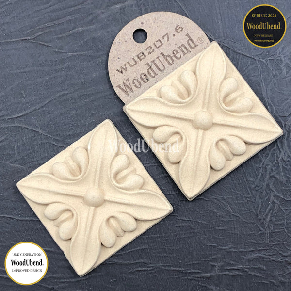 A decorative molding, no WUB207.6.  The molding features a square with intricate centre piece design, adding a beautiful and sophisticated touch when added to a piece of furniture. Comes in a pack of two.
