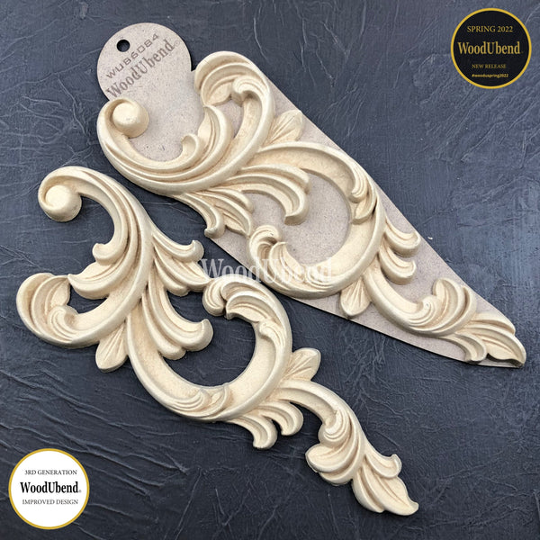 Woodubend Set of leafy scrolls Jonathan Mark Mendes JMM WUB6084 29x11x2 cm - Ornate architectural accent for furniture and walls.
